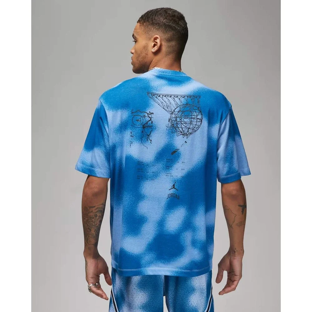 Jordan Men Blue Cloud Dye Graphic T-Shirt FB7448-412 Size Small Short Sleeve NWT